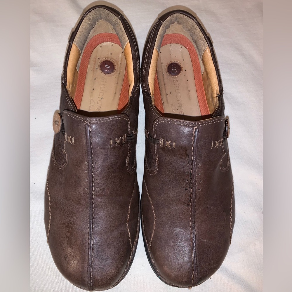 Brown clarks loafers